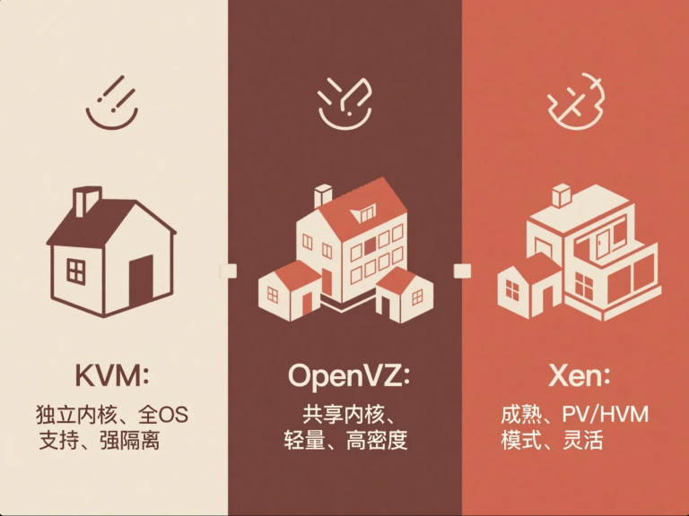 [VPS虚拟化技术] KVM vs. OpenVZ vs. Xen：深度解析其原理、优缺点与性能影响