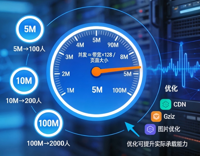 服务器带宽怎么选?5M、10M、100M分别能扛多少人?