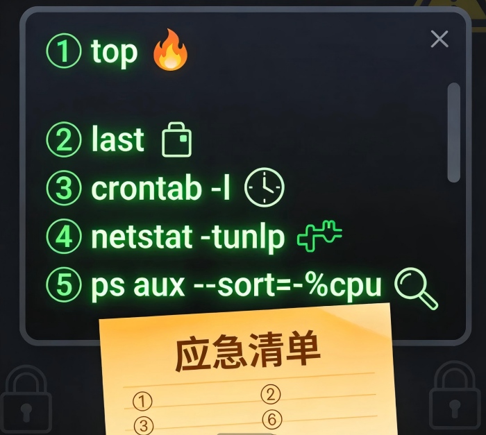 服务器被黑了吗？5个命令快速自查（附应急清单）