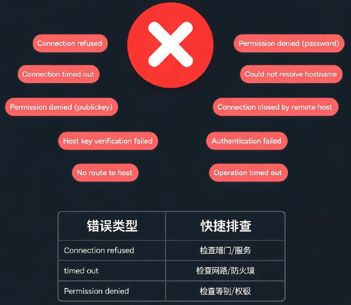 SSH连接被拒绝？10种常见错误与解决方法